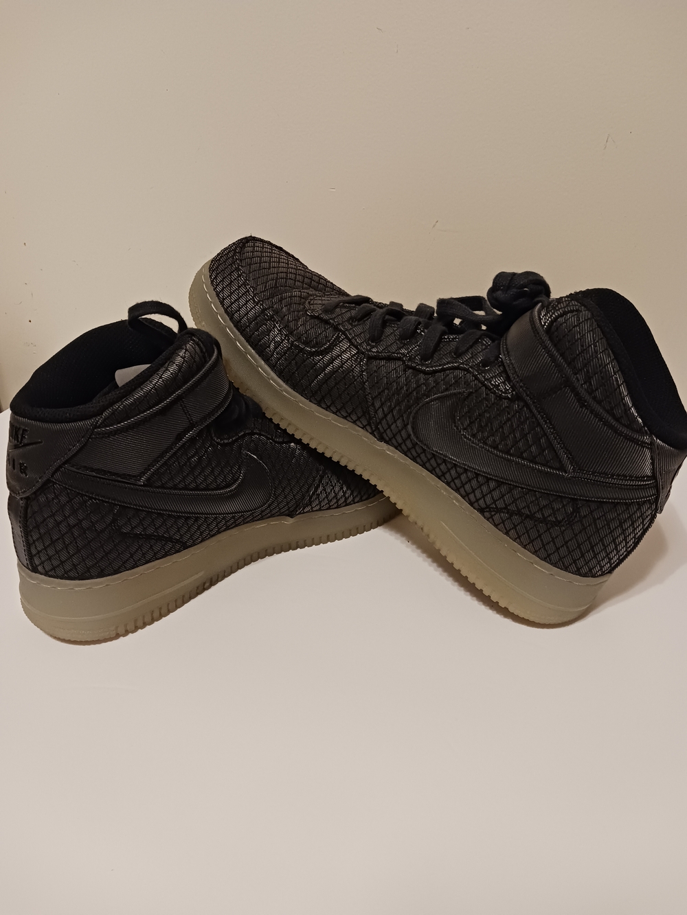 Nike Air Force 1  Black Textured High-Top Sneakers with Gum Sole - Picture 8 of 12